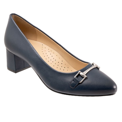 Trotters Kenzie T2259-400 Womens Blue Leather Slip On Pumps Heels Shoes