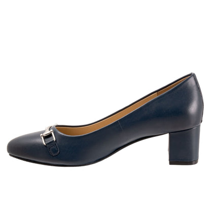 Trotters Kenzie T2259-400 Womens Blue Leather Slip On Pumps Heels Shoes