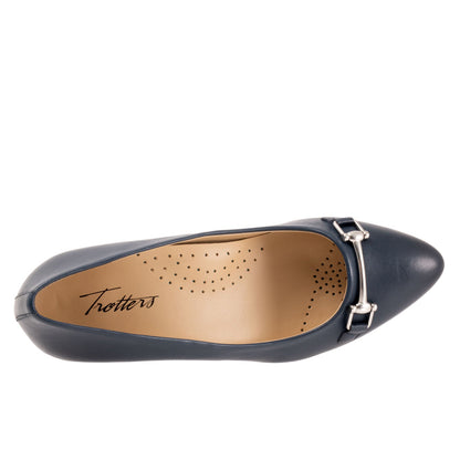 Trotters Kenzie T2259-400 Womens Blue Leather Slip On Pumps Heels Shoes