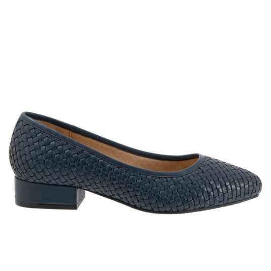 Trotters Jade T2269-400 Womens Blue Narrow Leather Slip On Pumps Heels Shoes