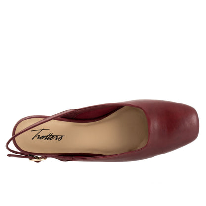 Trotters Holly T2307-642 Womens Red Leather Hook & Loop Slingback Flats Shoes