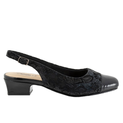 Trotters Dea T7001-061 Womens Black Leather Hook & Loop Slingback Heels Shoes