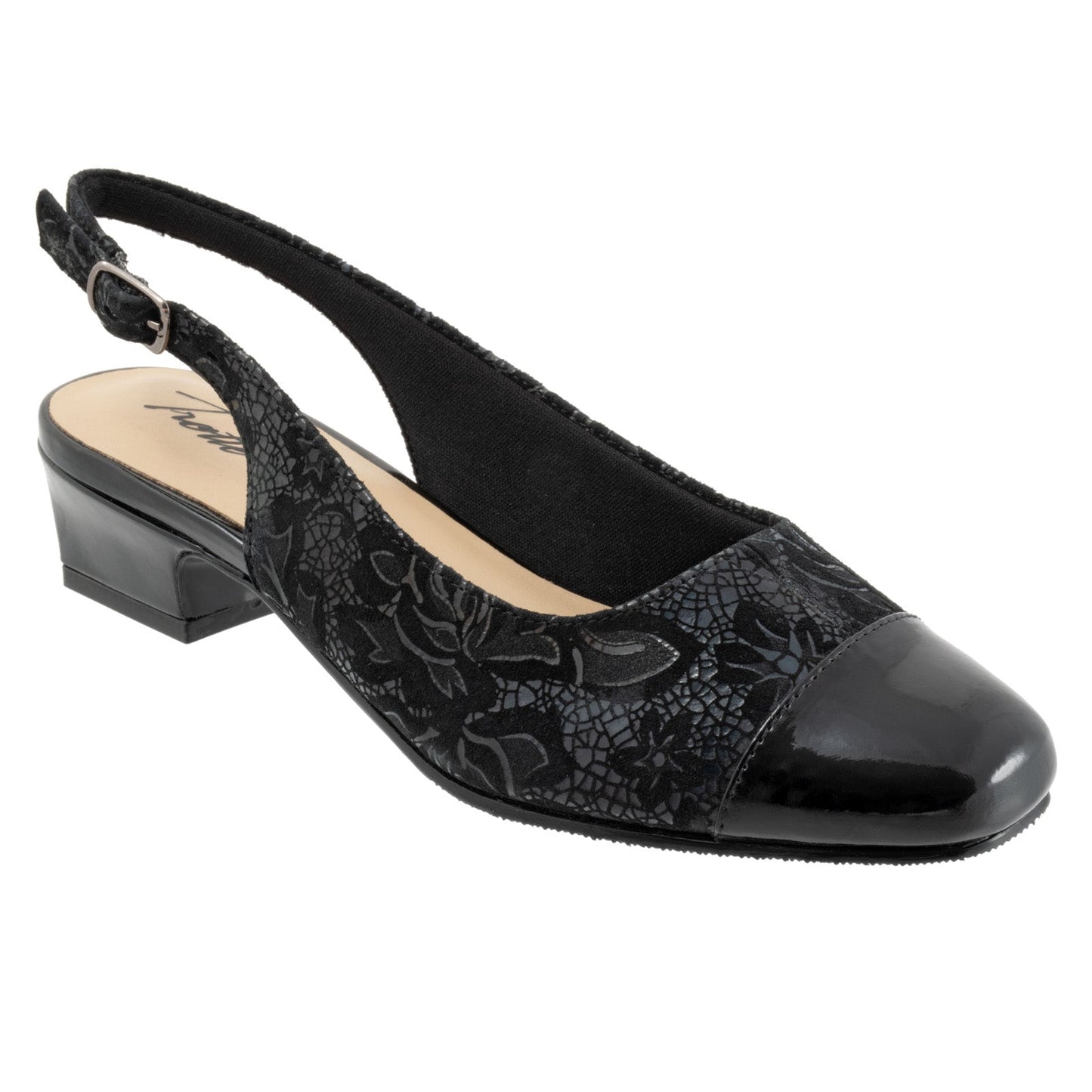 Trotters Dea T7001-061 Womens Black Leather Hook & Loop Slingback Heels Shoes