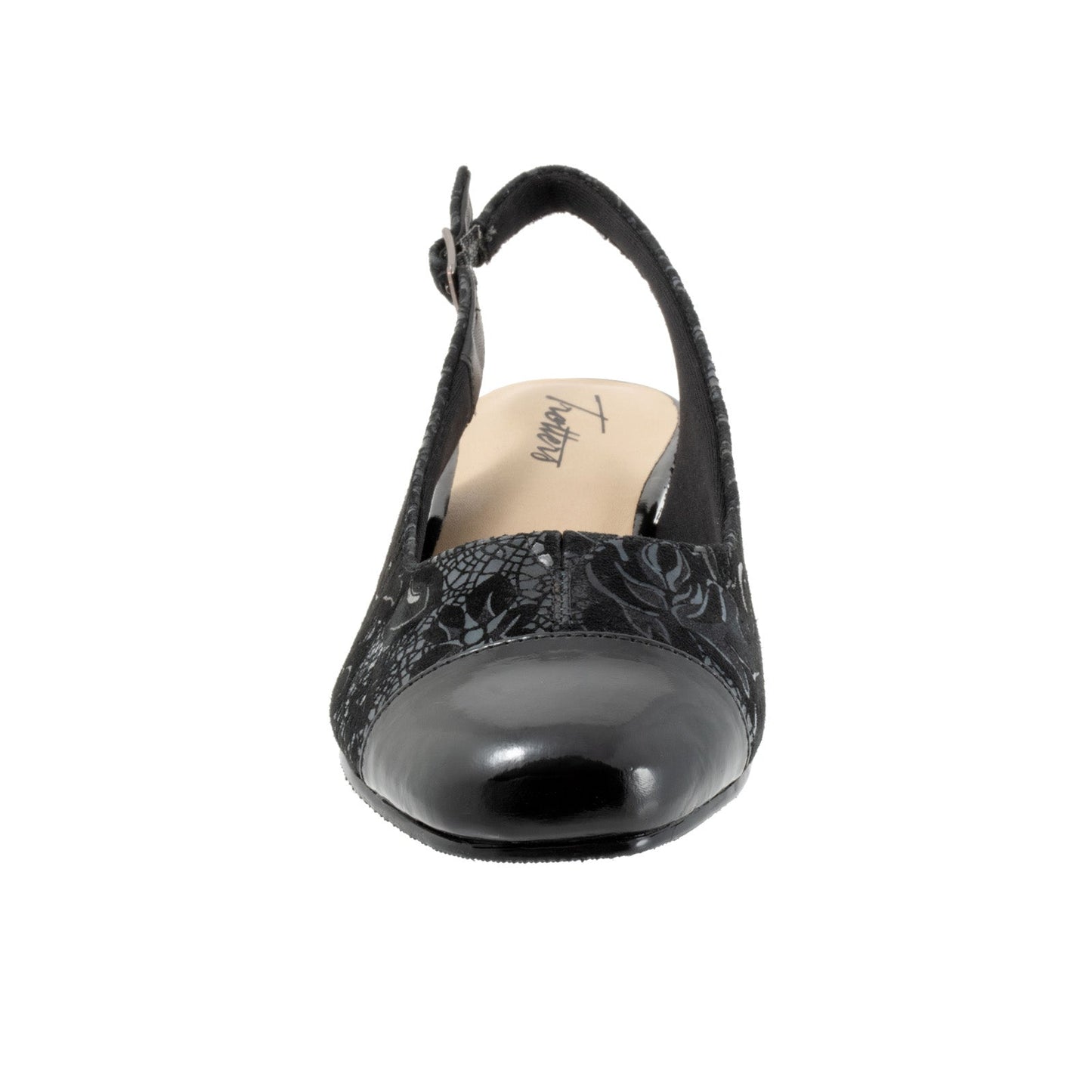 Trotters Dea T7001-061 Womens Black Leather Hook & Loop Slingback Heels Shoes