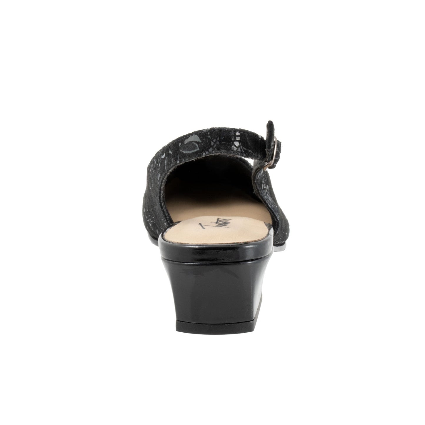 Trotters Dea T7001-061 Womens Black Leather Hook & Loop Slingback Heels Shoes