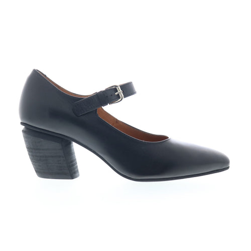 Miz Mooz Amara Womens Black Leather Hook & Loop Pumps Heels Shoes