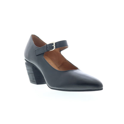Miz Mooz Amara Womens Black Leather Hook & Loop Pumps Heels Shoes