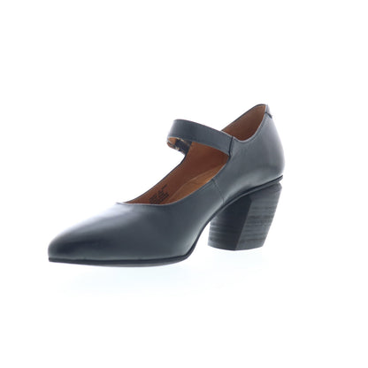 Miz Mooz Amara Womens Black Leather Hook & Loop Pumps Heels Shoes