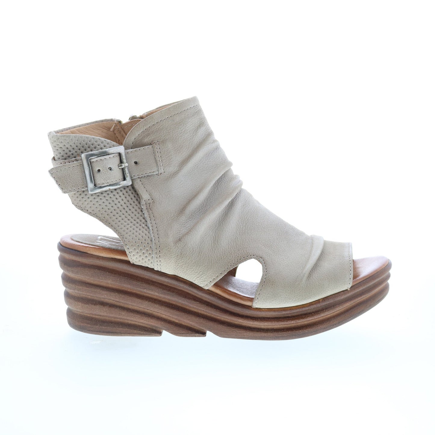 Miz Mooz Anastasia Womens Gray Leather Hook & Loop Wedges Sandals Shoes