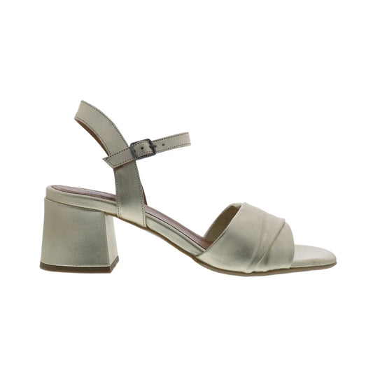 Miz Mooz Bela Womens Gold Leather Hook & Loop Heeled Sandals Shoes