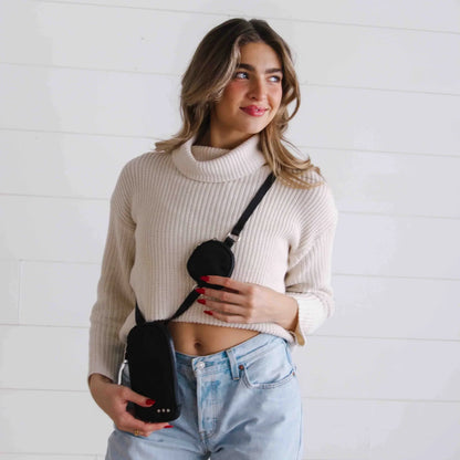 Nessa Nylon Crossbody Phone Bag - Black