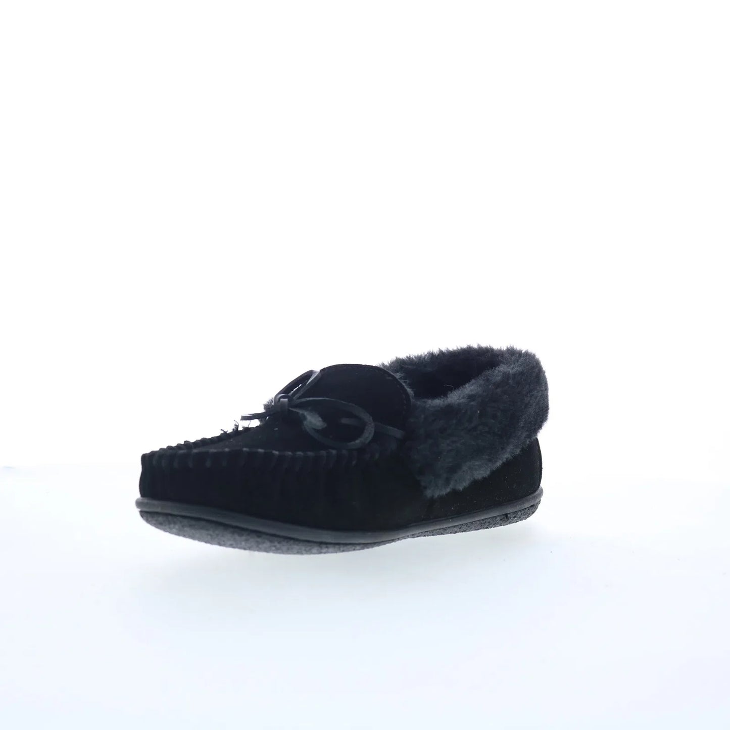 Minnetonka Camp Collar Moc 40799 Womens Black Suede Moccasin Slippers Shoes