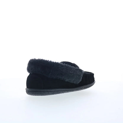 Minnetonka Camp Collar Moc 40799 Womens Black Suede Moccasin Slippers Shoes