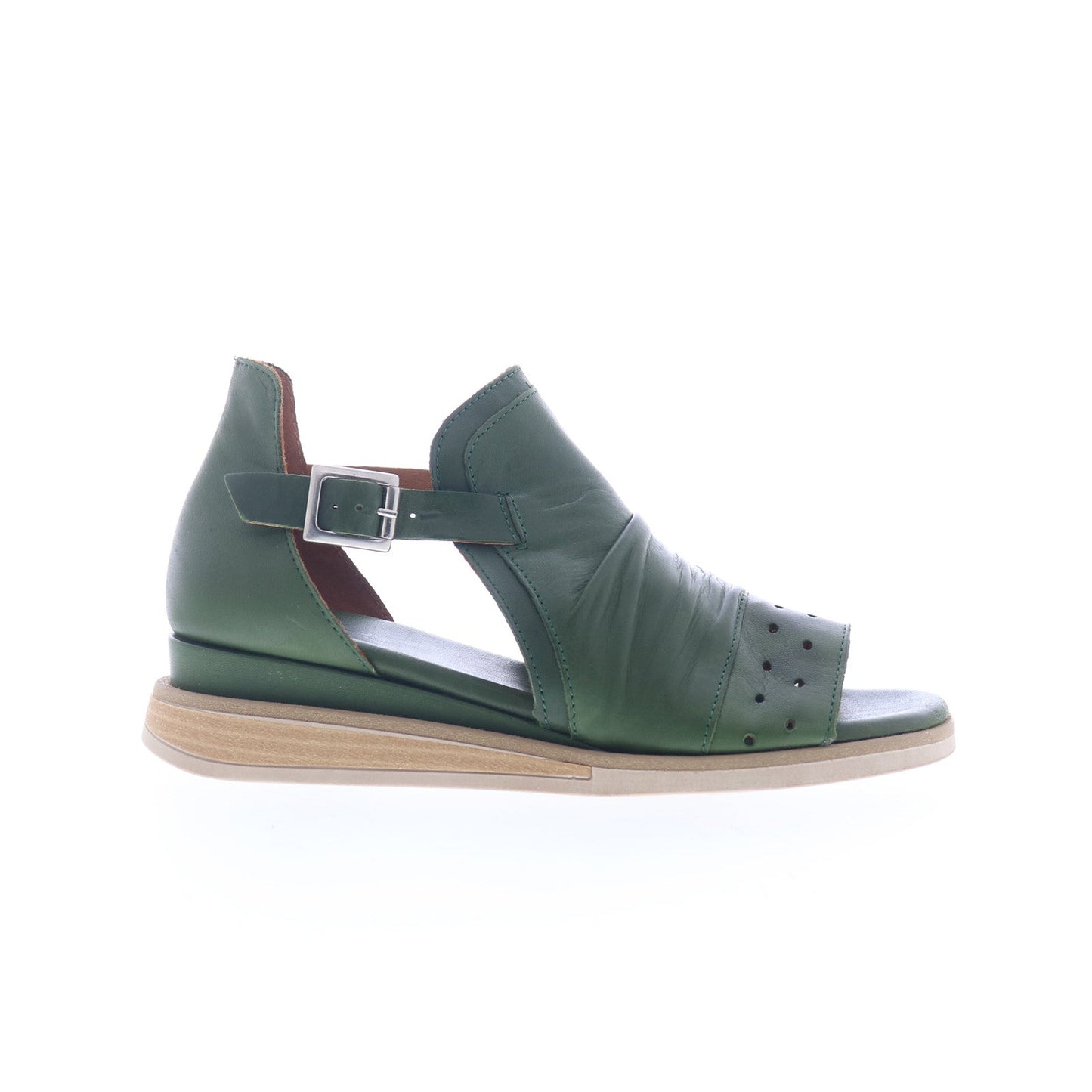 Miz Mooz Cara Womens Green Leather Hook & Loop Strap Sandals Shoes