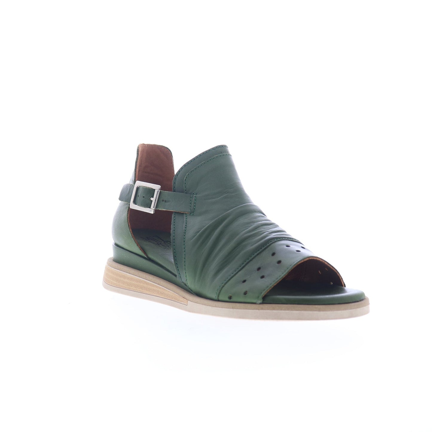 Miz Mooz Cara Womens Green Leather Hook & Loop Strap Sandals Shoes