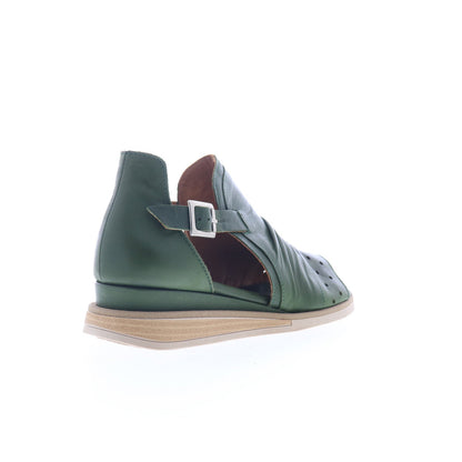 Miz Mooz Cara Womens Green Leather Hook & Loop Strap Sandals Shoes