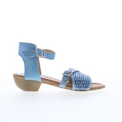 Miz Mooz Chaise Womens Blue Leather Hook & Loop Heeled Sandals Shoes