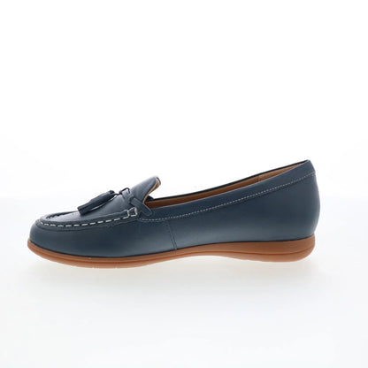 Trotters Dawson T2254-400 Womens Blue Leather Slip On Loafer Flats Shoes