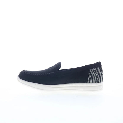 Minnetonka Discover 61060 Womens Black Canvas Slip On Loafer Flats Shoes