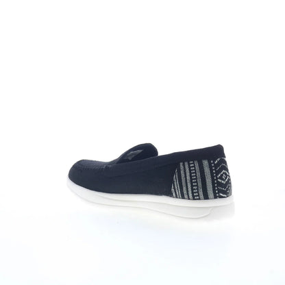 Minnetonka Discover 61060 Womens Black Canvas Slip On Loafer Flats Shoes