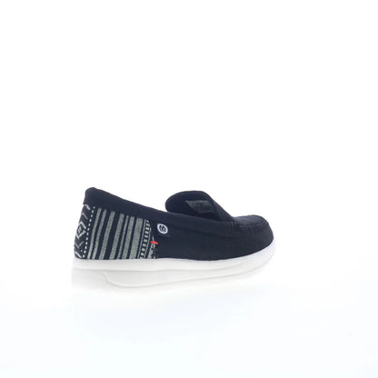 Minnetonka Discover 61060 Womens Black Canvas Slip On Loafer Flats Shoes