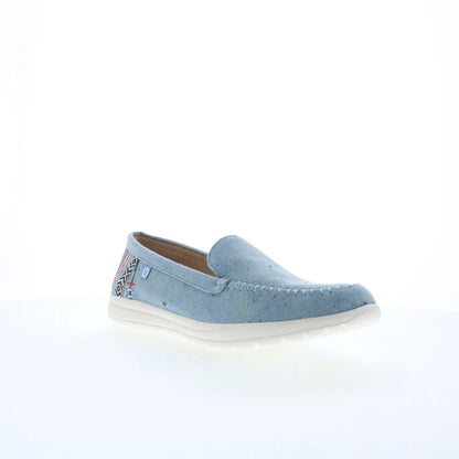 Minnetonka Discover 61065 Womens Blue Canvas Slip On Loafer Flats Shoes