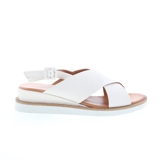 Miz Mooz Ella Womens White Leather Hook & Loop Slingback Sandals Shoes