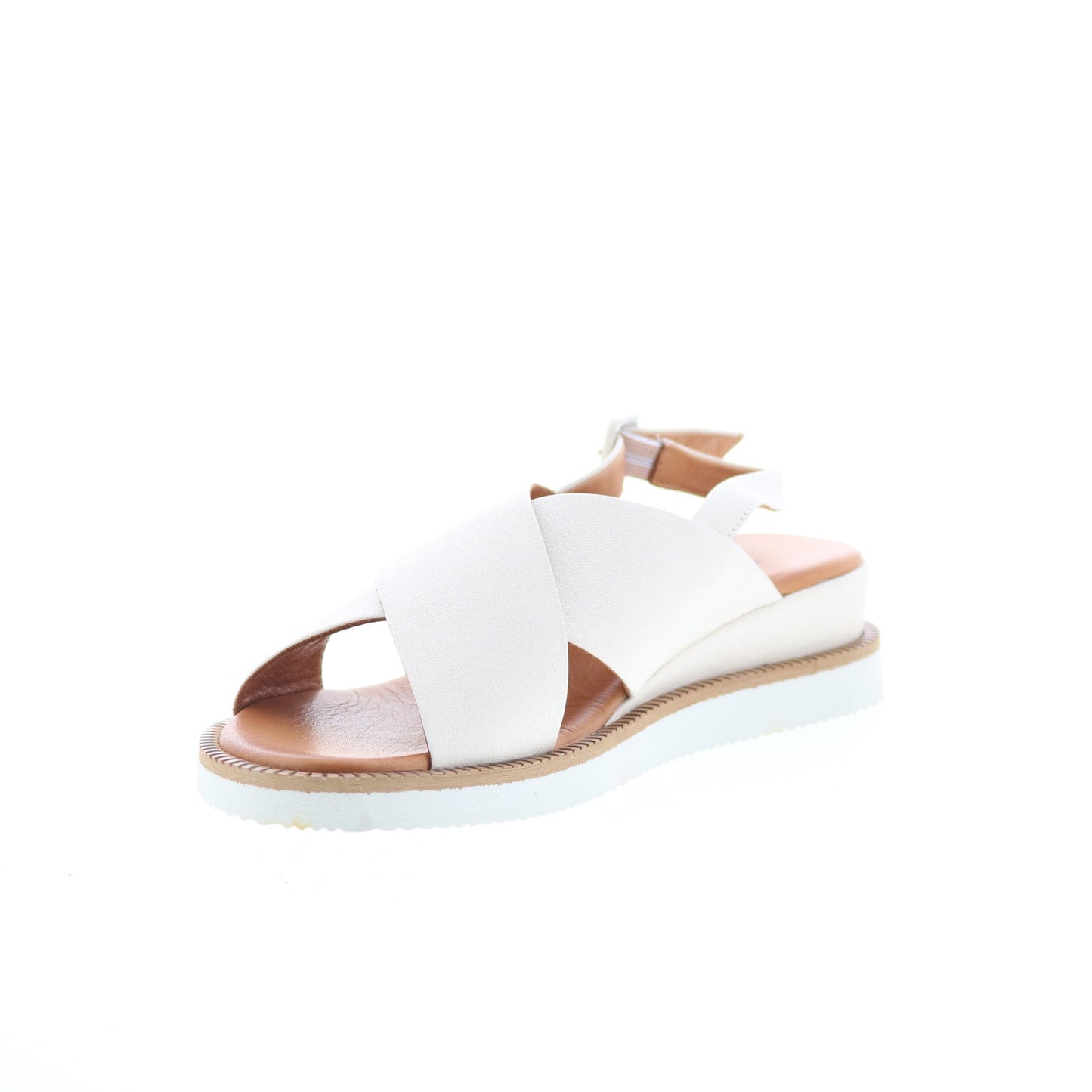 Miz Mooz Ella Womens White Leather Hook & Loop Slingback Sandals Shoes