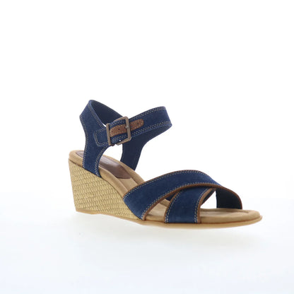 Clarks Emmalae Iris 26181666 Womens Blue Wide Canvas Wedges Sandals Shoes
