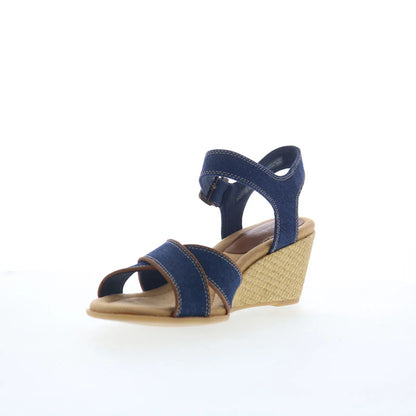 Clarks Emmalae Iris 26181666 Womens Blue Canvas Wedges Sandals Shoes