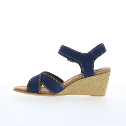 Clarks Emmalae Iris 26181666 Womens Blue Canvas Wedges Sandals Shoes