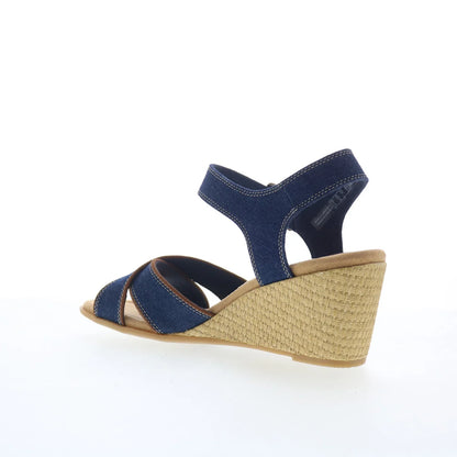 Clarks Emmalae Iris 26181666 Womens Blue Canvas Wedges Sandals Shoes