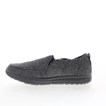 Minnetonka Expanse 61084 Womens Black Canvas Slip On Loafer Flats Shoes