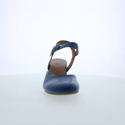 Miz Mooz Faren Womens Blue Leather Hook & Loop Strap Heels Shoes