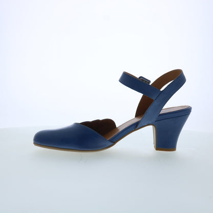 Miz Mooz Faren Womens Blue Leather Hook & Loop Strap Heels Shoes