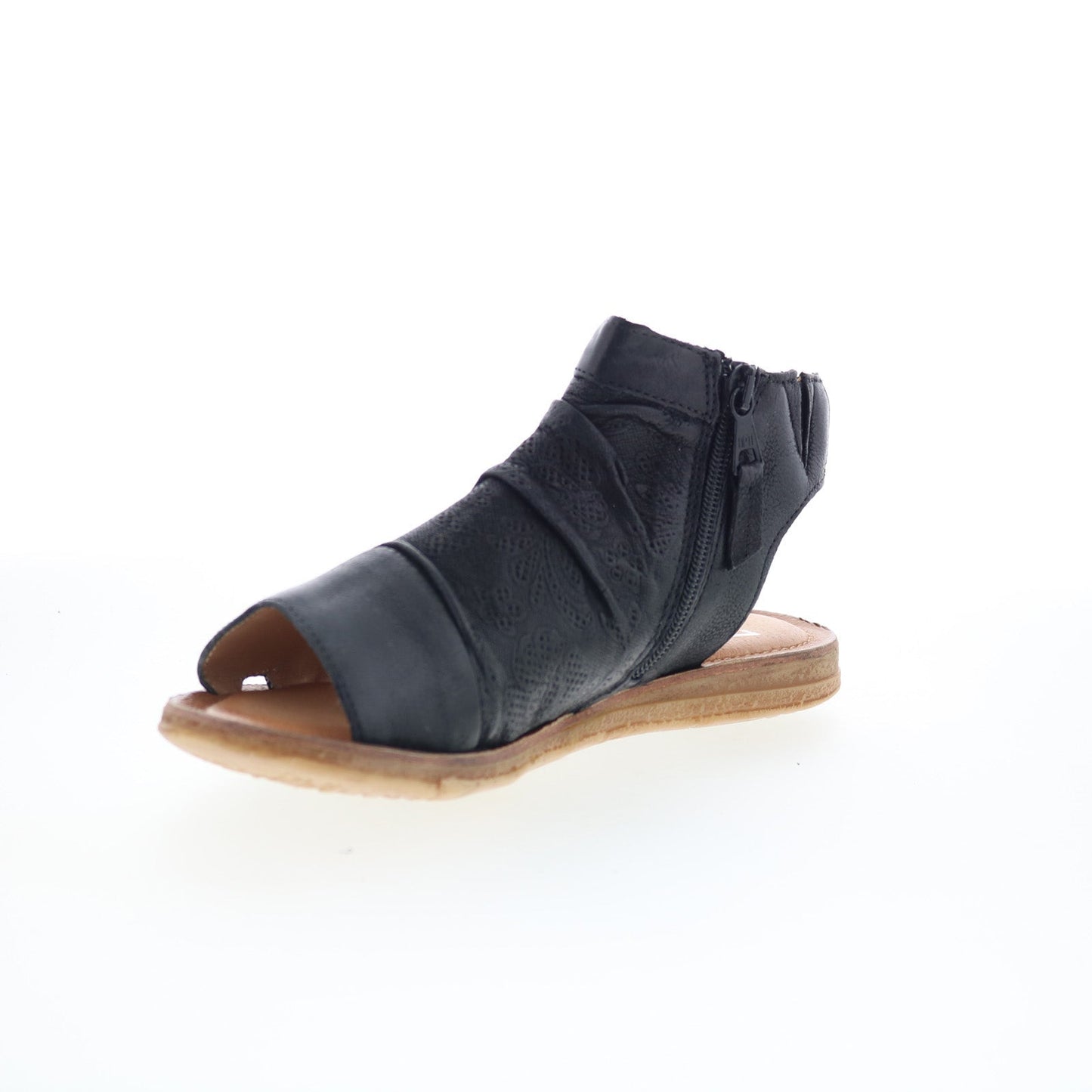 Miz Mooz Flaire Womens Black Leather Zipper Strap Sandals Shoes