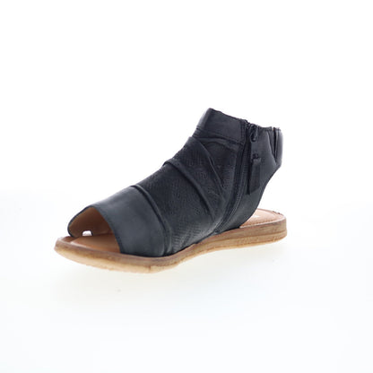 Miz Mooz Flaire Womens Black Leather Zipper Strap Sandals Shoes