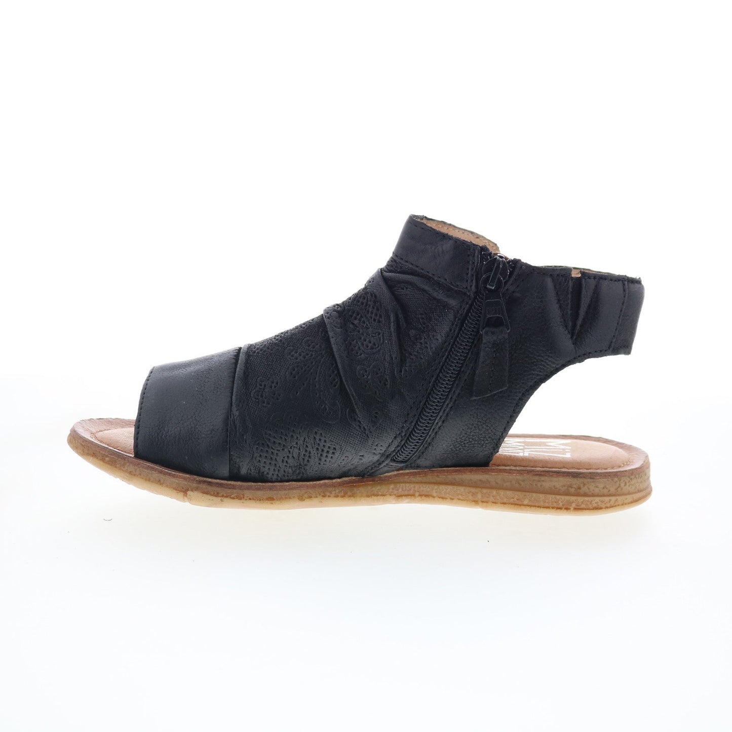Miz Mooz Flaire Womens Black Leather Zipper Strap Sandals Shoes