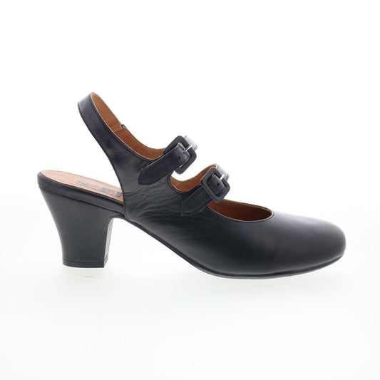Miz Mooz Francie Womens Black Leather Hook & Loop Pumps Heels Shoes