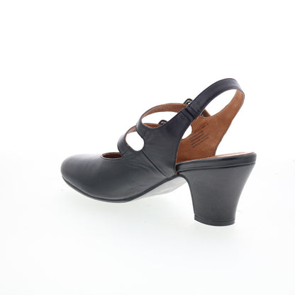 Miz Mooz Francie Womens Black Leather Hook & Loop Pumps Heels Shoes