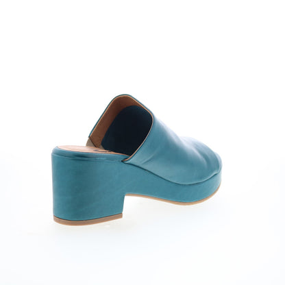 Miz Mooz Gwen Womens Blue Leather Slip On Heeled Sandals Shoes