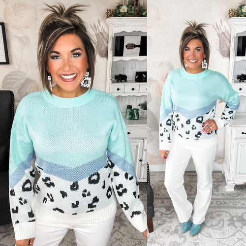 In Your Head Animal Print Sweater - Mint