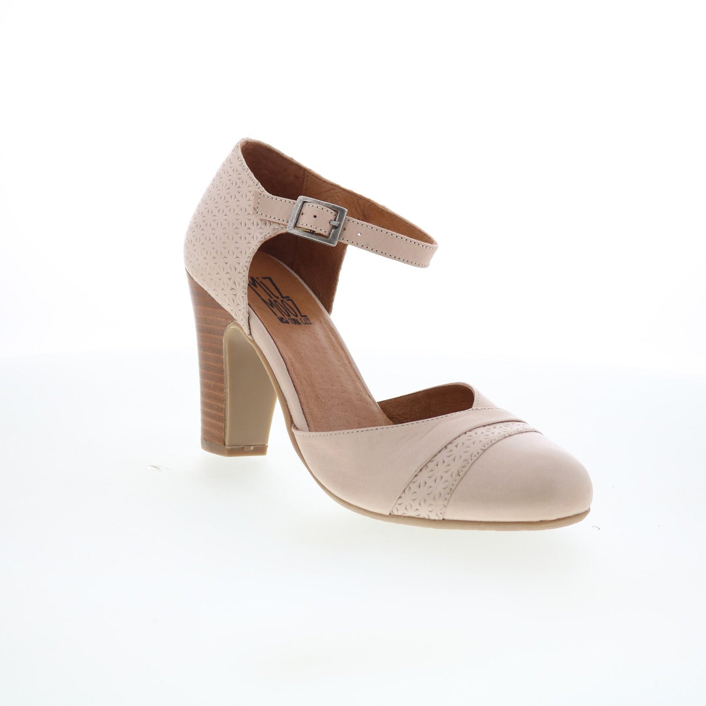 Miz Mooz Jay-Eu Womens Beige Leather Hook & Loop Strap Heels Shoes