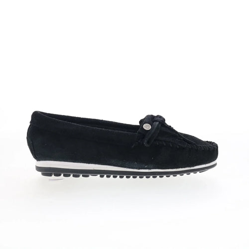 Minnetonka Kilty Plus 4300 Womens Black Suede Slip On Loafer Flats Shoes