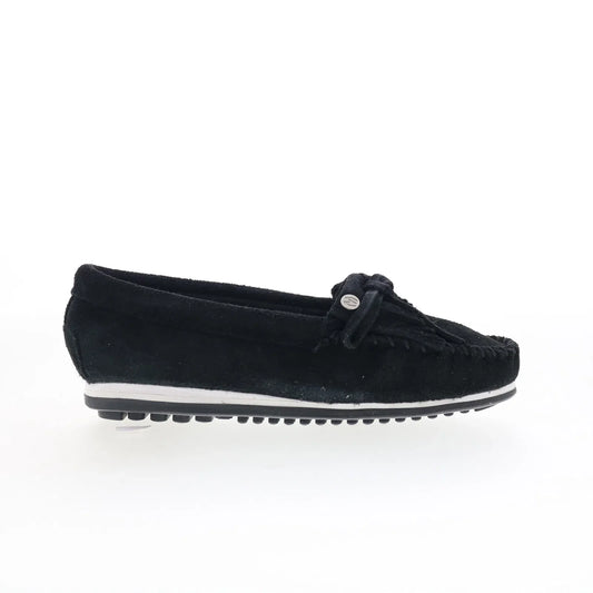 Minnetonka Kilty Plus 4300 Womens Black Suede Slip On Loafer Flats Shoes