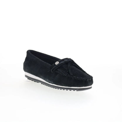 Minnetonka Kilty Plus 4300 Womens Black Suede Slip On Loafer Flats Shoes