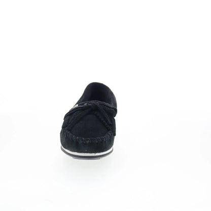 Minnetonka Kilty Plus 4300 Womens Black Suede Slip On Loafer Flats Shoes
