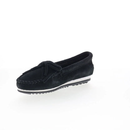 Minnetonka Kilty Plus 4300 Womens Black Suede Slip On Loafer Flats Shoes