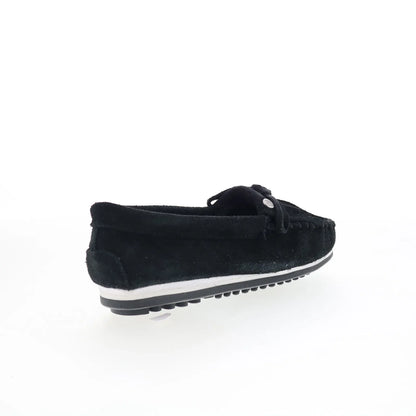 Minnetonka Kilty Plus 4300 Womens Black Suede Slip On Loafer Flats Shoes