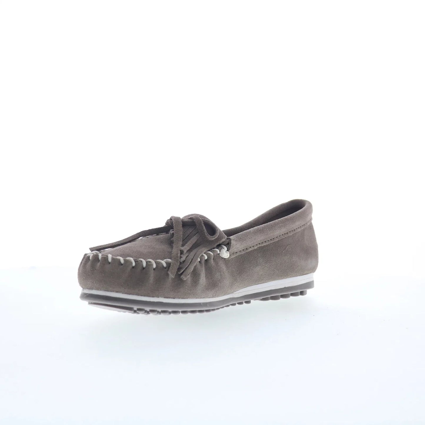 Minnetonka Kilty Plus 4301 Womens Gray Suede Slip On Loafer Flats Shoes